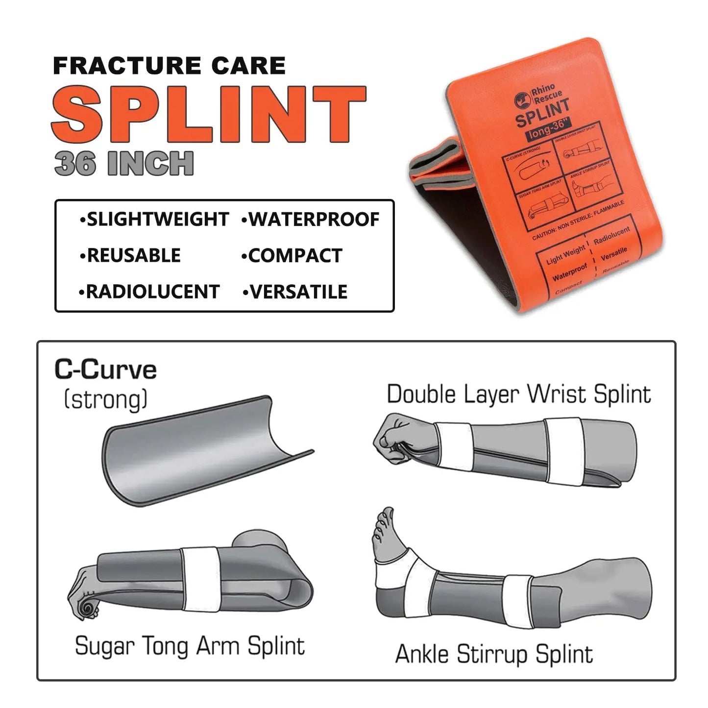 RHINO RESCUE First Aid Splint 36" X 4.3" Emergency Kit