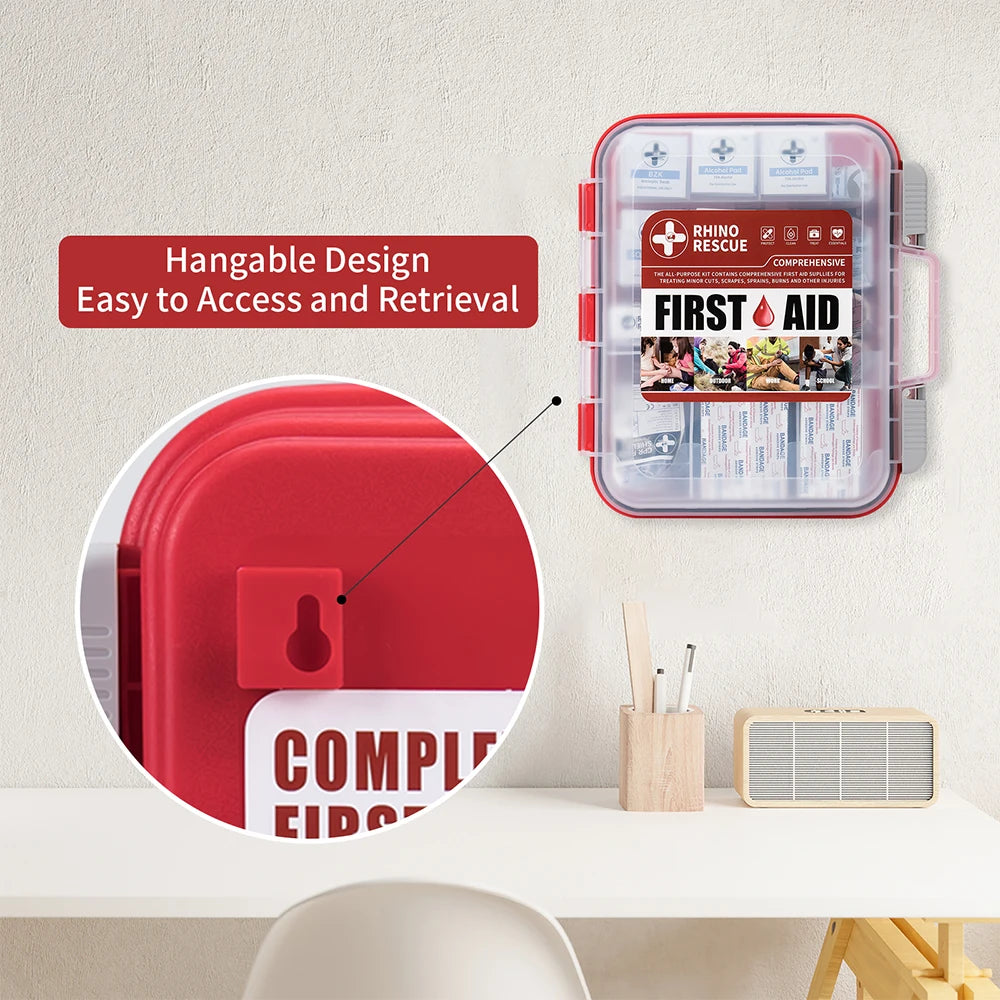 All-Purpose First Aid Kit, RHINO RESCUE 350pcs OSHA Home & Office Professional Medical Supplies
